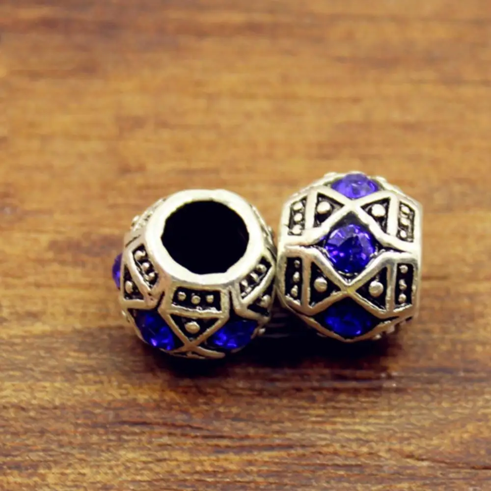 Antique Silver color Rhinestones Round European 5mm Hole Big Hole Spacer Beads for DIY Jewelry Making Charms Bracelet Finding