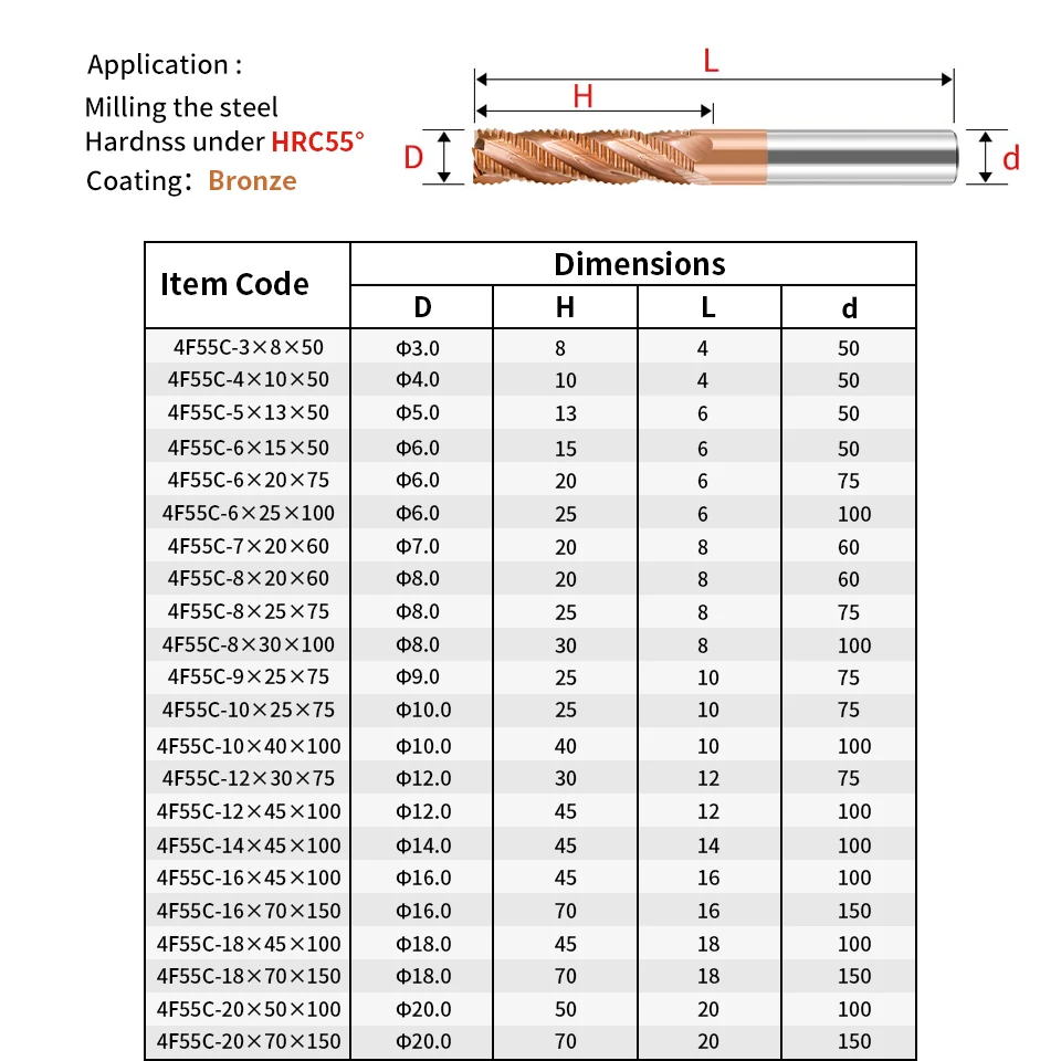 HRC55 Roughing End Mill Carbide 4 Flutes Tungsten Steel Milling Cutter CNC Milling Tools Router Bits 4mm 6mm 8mm 10mm 12mm 16mm