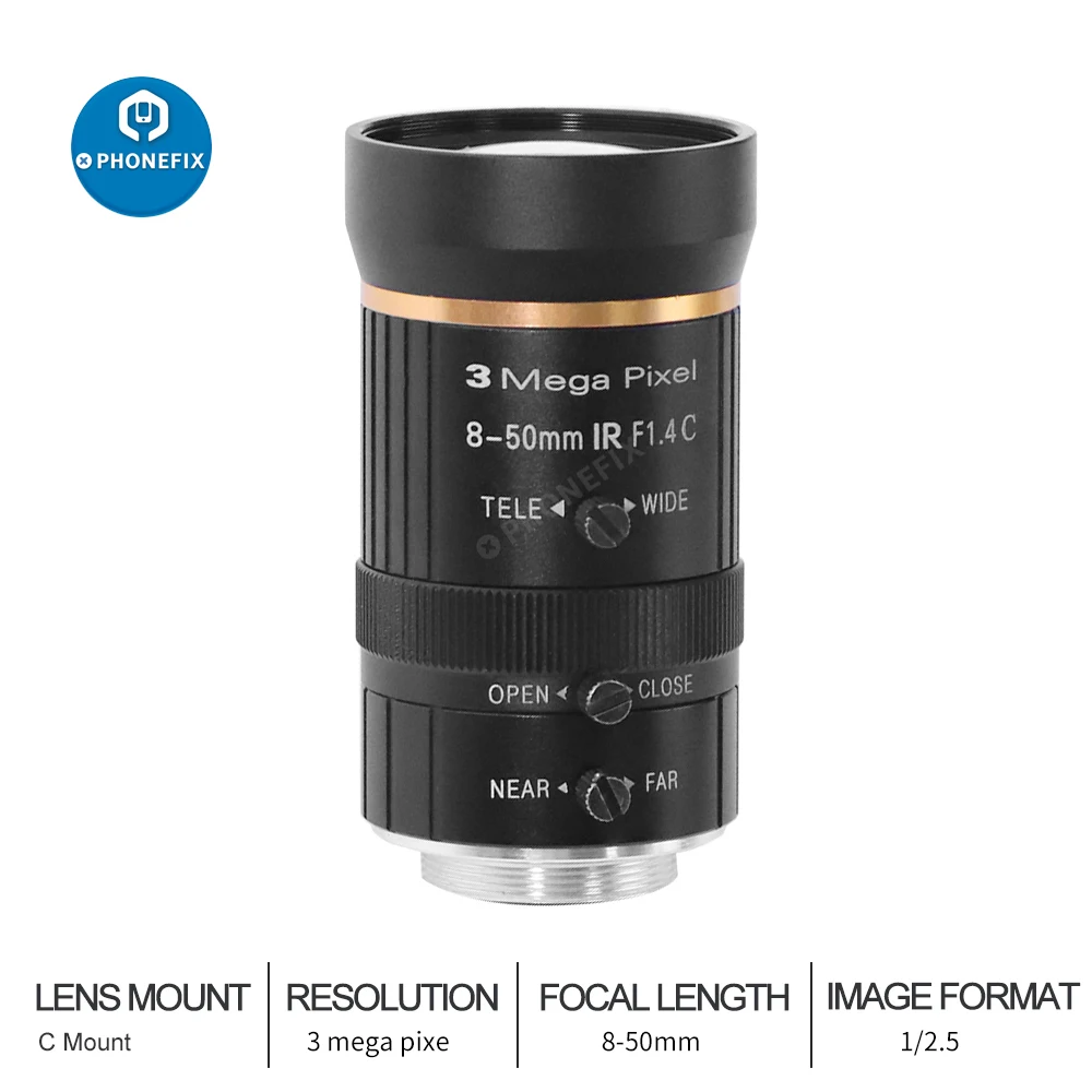 8-50mm 3MP 1/2.5″ F1.4 Manual Aperture C-Mount Security Camera Lens Zoom Focus Lens For CCTV Camera Industrial Microscope Camera