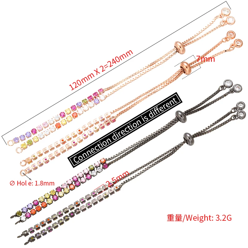 ZHUKOU 2.5x240mm Brass rhinestone adjustable bracelet chain for jewelry making diy bracelet chains accessories model:VL21