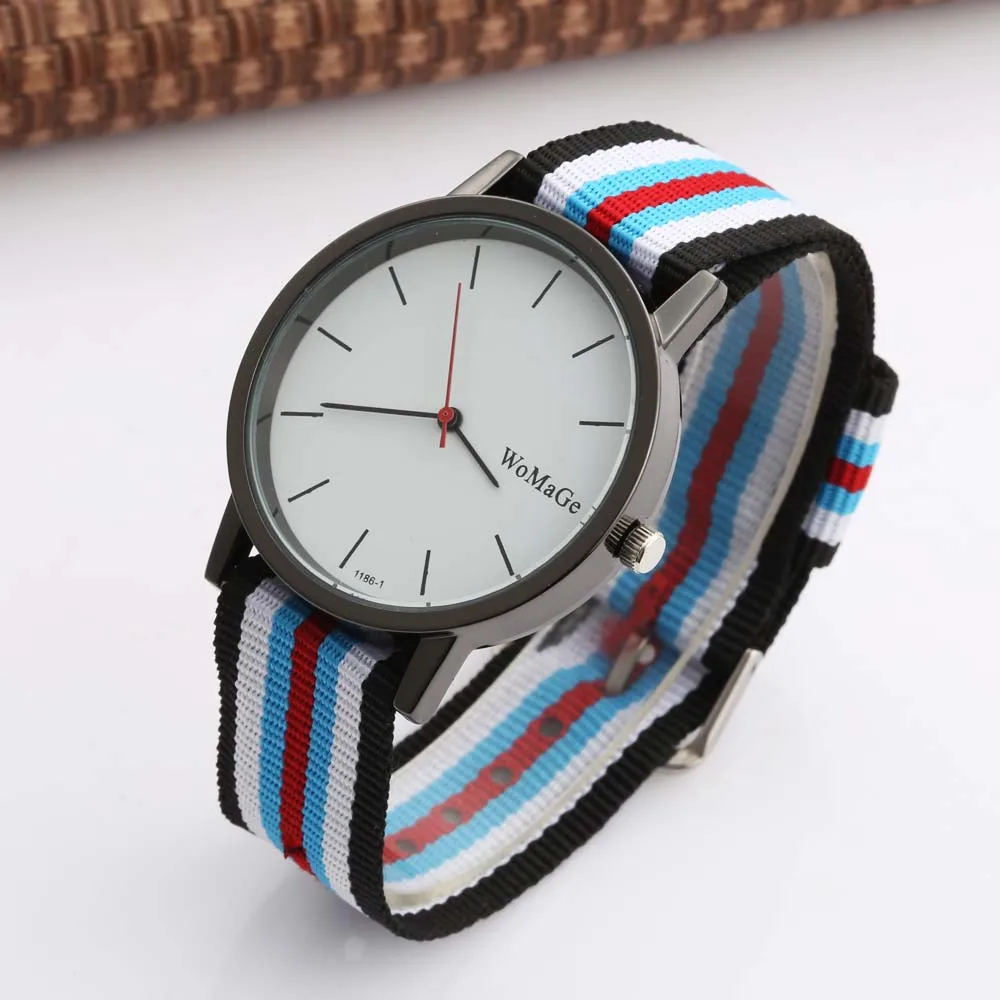 Geneva Nylon Fabric Watch Sport Thin Wrist WOMAGE Fashion Men Women Unisex Watch Canvas Quartz Dress Wrist Watches for Men Women