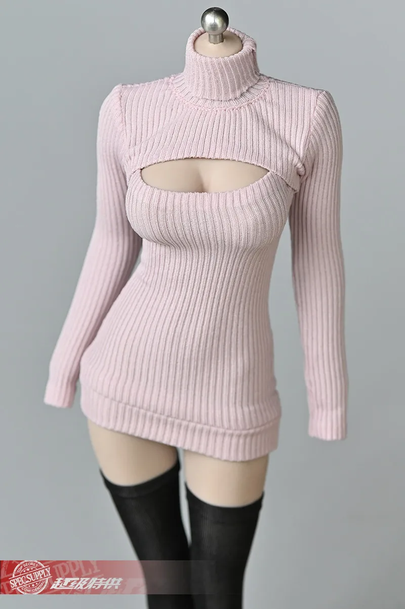 1/6 Scale Female Sexy Sweater Mini Dress Long Sleeves Open Chest Tight Knitted Skirt Model for 12inch Action Figure Body Toys