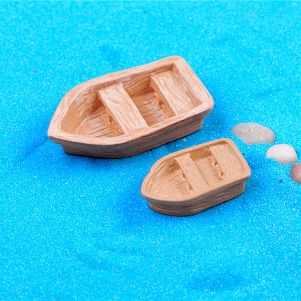 2 Pz/set Retro Figurine Barca di Legno Modello Figura Giocattoli Mestiere Della Resina Micro Decorazione del Giardino Ornamenti Terrari In Miniatura