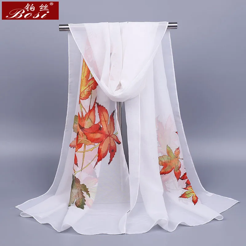 New Chiffon Maple leaf scarf women Fashion summer Soft print 2020 Multicolor long scarves bohemian Flowerhijab Pink ladie shawl