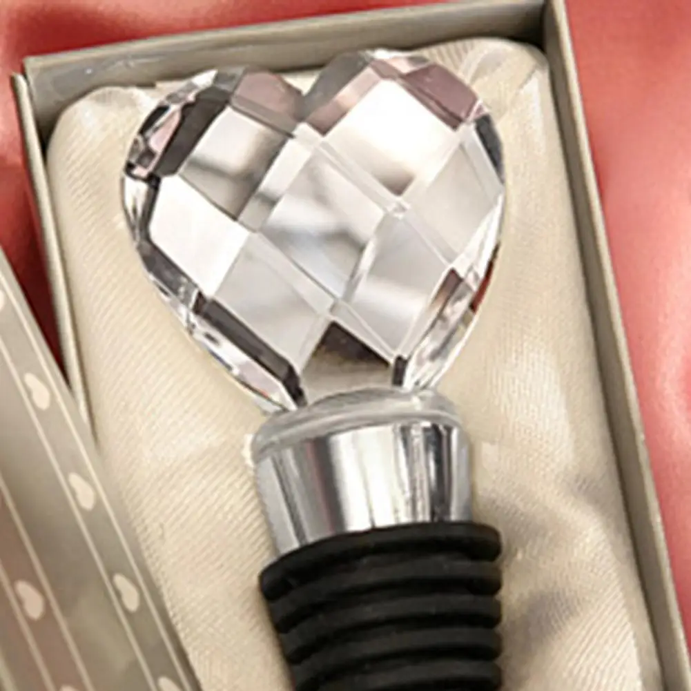 Chrome Wine Bottle Stopper Crystal Heart Shaped Wedding Favor Drink Reception with Packaging Gift Box