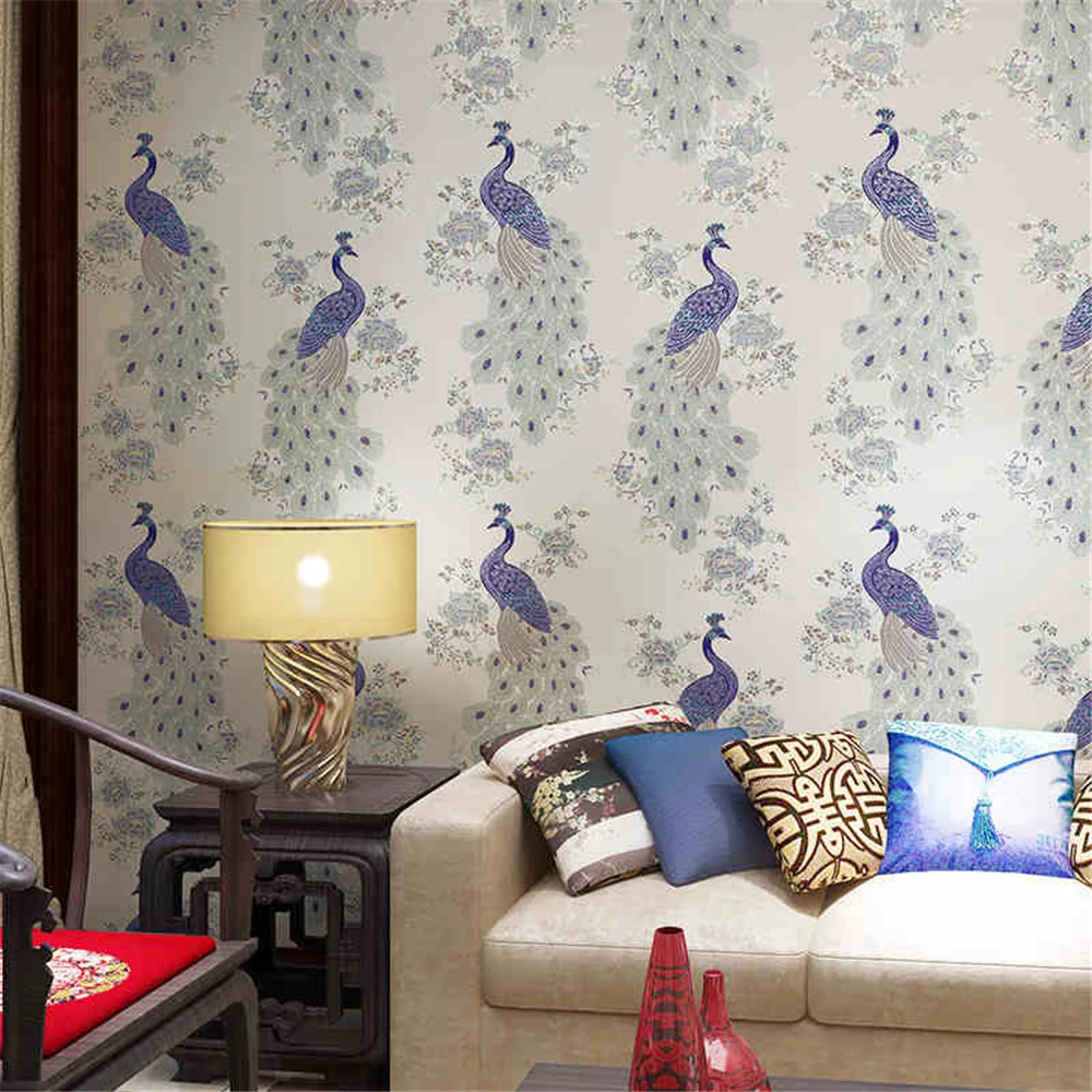 beibehang papel de parede Southeast luxury peacock embroidery simulation Figure mosaic wallpaper bedroom living room wallpaper