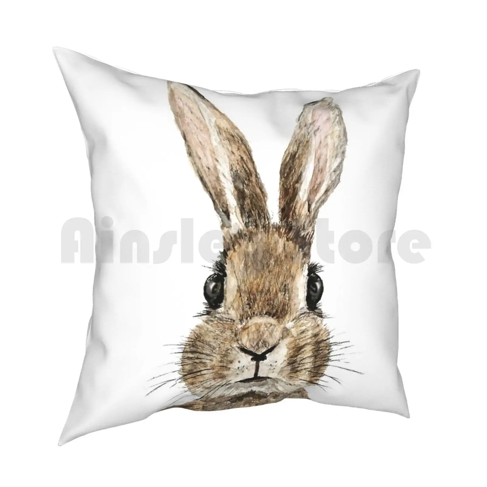 Cute Innocent Rabbit Watercolor Pillow Case Printed Home Soft Throw Pillow Minimalist Painting Animal Painting