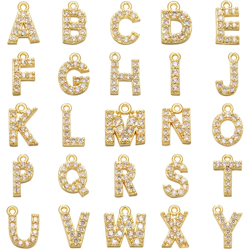

26 pcs/set Simple Classic Custom A-Z Alphabet Letter Charm Gold Color Copper Zircon Charm Name Pendant Original Woman Jewelry