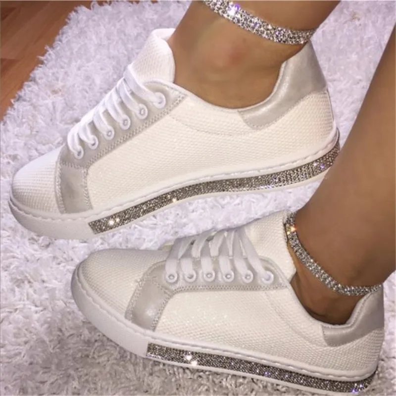 

Women's Rhinestone Flat Shoes Autumn 2021 Foreign Trade New Fashion Solid Color Round Head Lace Up Casual Single Shoes