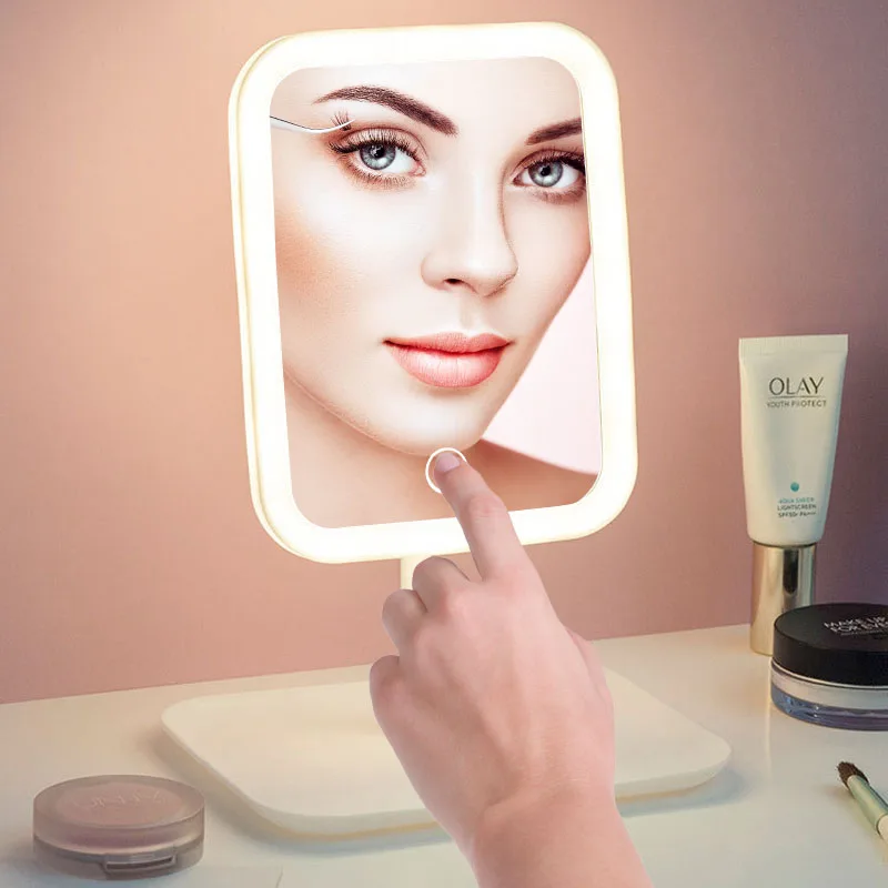 

vanity mirror Led intelligent adjustable three-color light vanity mirror desktop fill light mirror one touch charging model