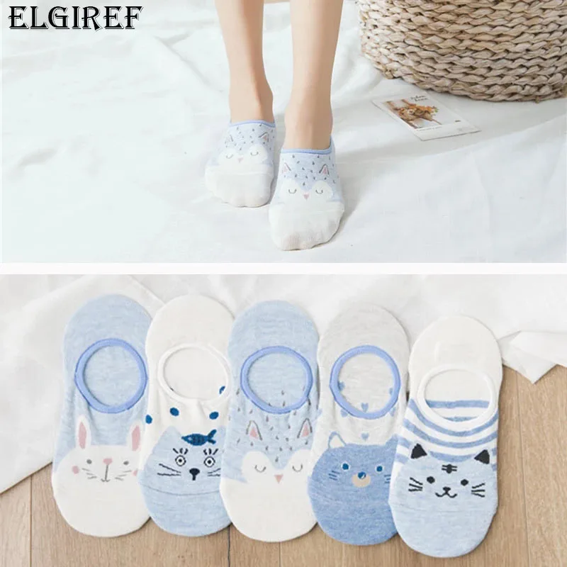 Cute Kawaii Women's Socks Set Cartoon Print Animal Panda Cat Pattern Meias Lolita Cotton Socks For Girls Autumn Sokken 1 Pairs