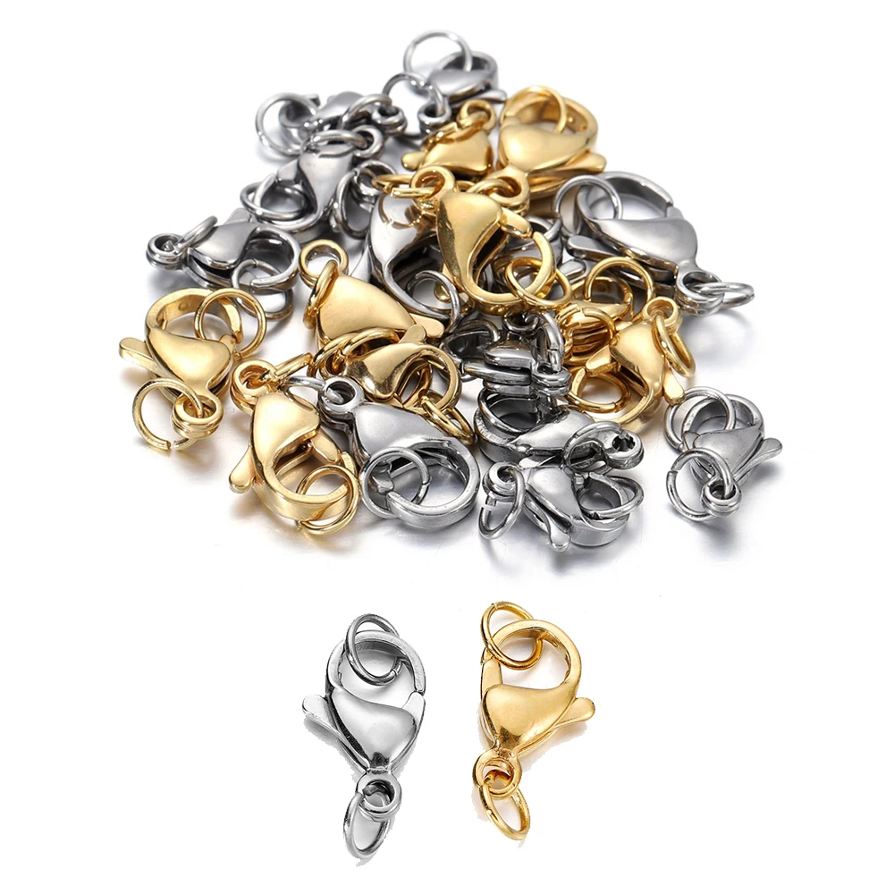 

30Pcs Gold Lobster Clasp Hooks Stainless Steel Jump Rings For Bracelet Necklace Chains Connector DIY Jewelry Making Supplies