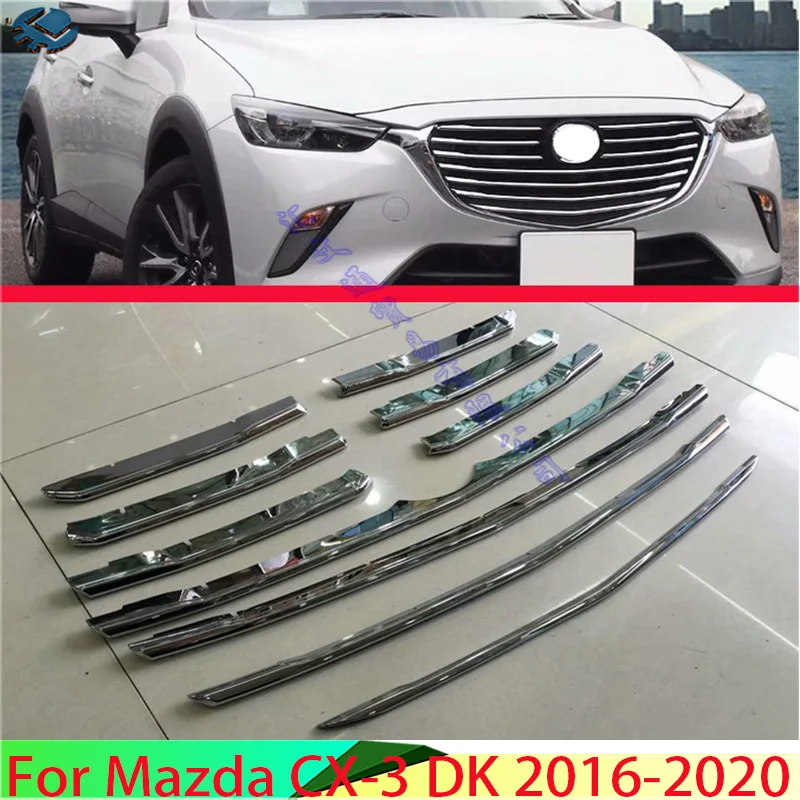 For Mazda CX-3 DK 2016-2020 Car Accessories ABS Chrome Front Grille Cover Center Mesh Trim 2017 2018 2019