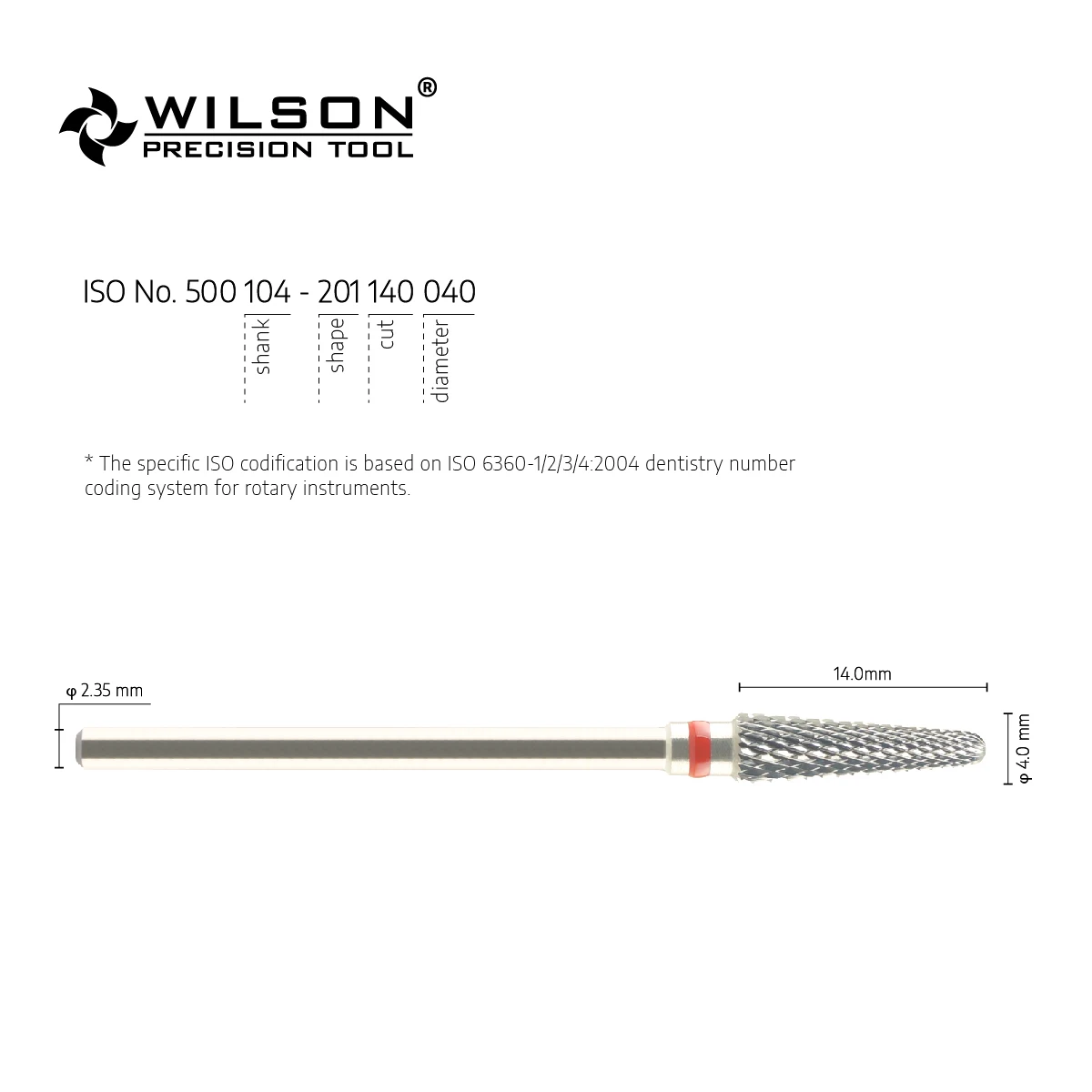 WilsonDental Burs 5000212-ISO 201 140 040 Tungsten Carbide Dental Burs for trimming Metal/Acrylic