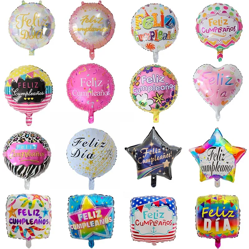 10pcs 18 inch Round Shape Feliz Cumpleanos Spanish Happy Birthday Party Decor Mylar Foil Helium Balloons Globos Baloes Air Balls