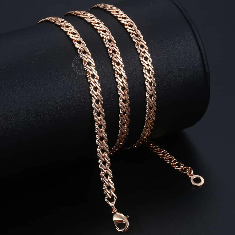 4mm Womens Mens Necklace 585 Rose Gold Color Hammered Venetian Link Chain Necklace Fashion Jewelry 50cm 60cm LCN09