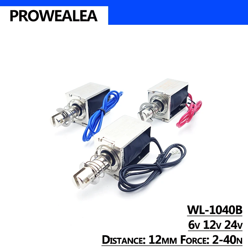 Solenoid Electromagnet Push Pull Type WL-1040B 6V 12V 24V Thrust Force 2-40N 12mm Open Frame Linear Electric Magnet