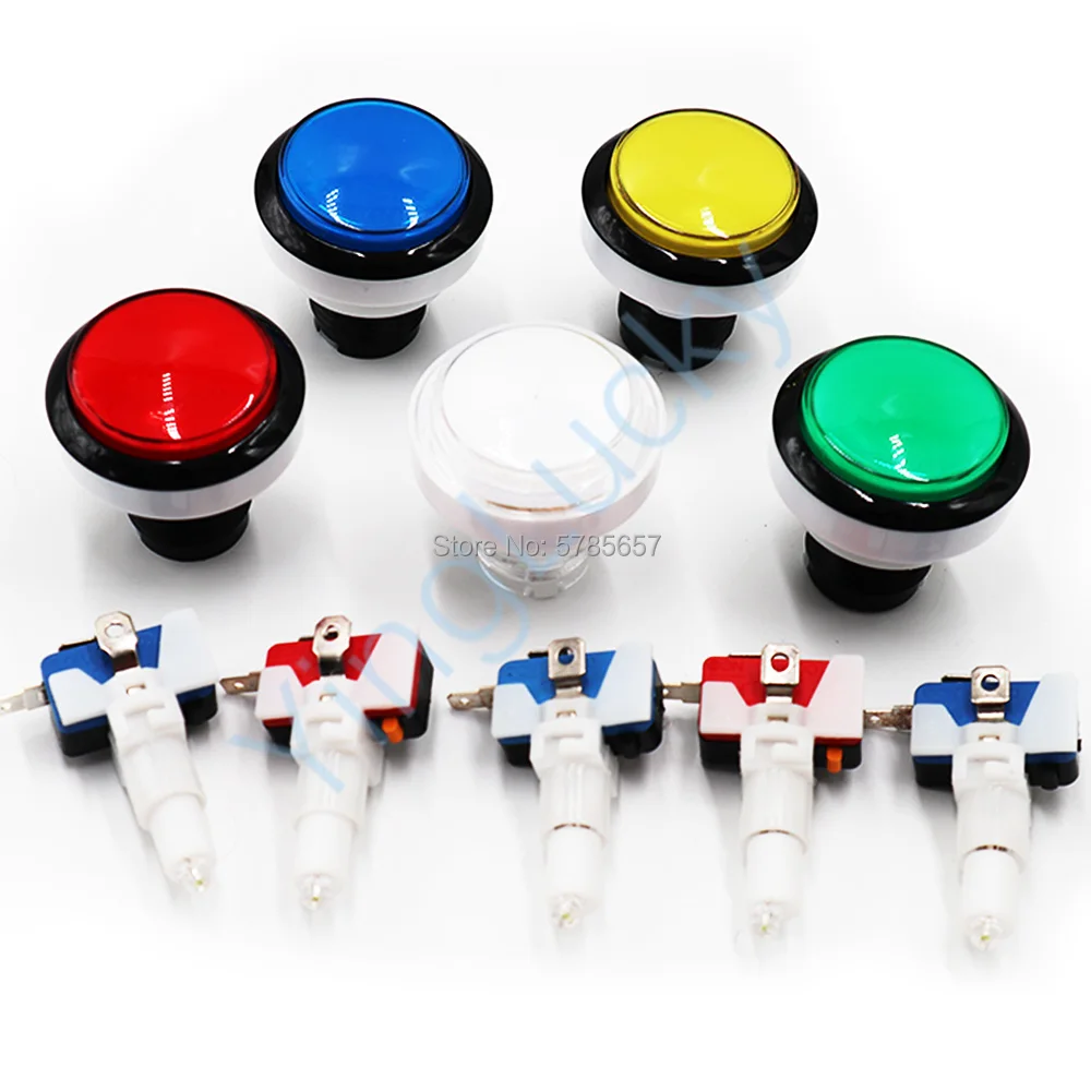 LED and Micro Push Button Kit for Coin-operated Game Machines, Round Push Button, 5 Colors, 12V, 5Pcs