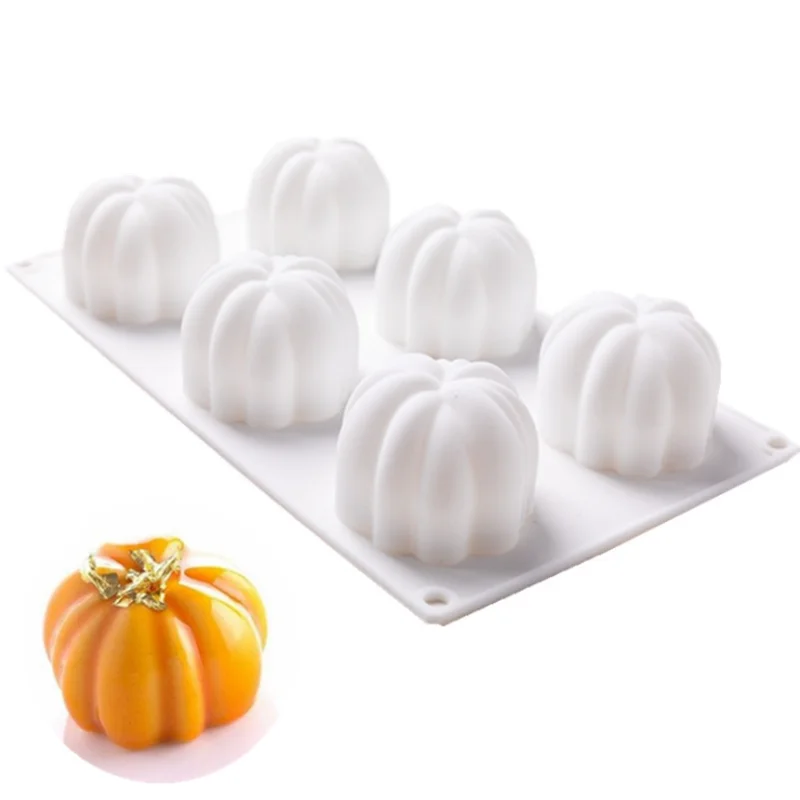 

Pumpkin Silicone Mold Candle Mold 6 Cavities Cupcake Baking Pan Mousse Molds Kitchen Cake Decoration Fondant Mold for Halloween