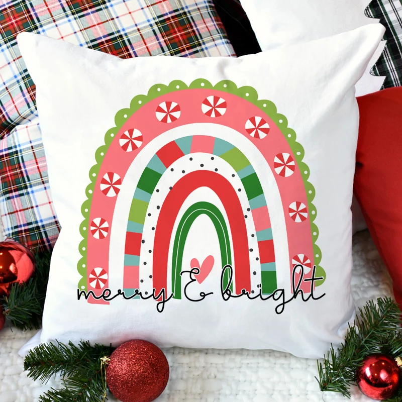 Christmas Pillow Covers Xmas Decorative Farmhouse Buffalo Rainbow Pillowcase Winter Holiday Cushion Case for Home Decor