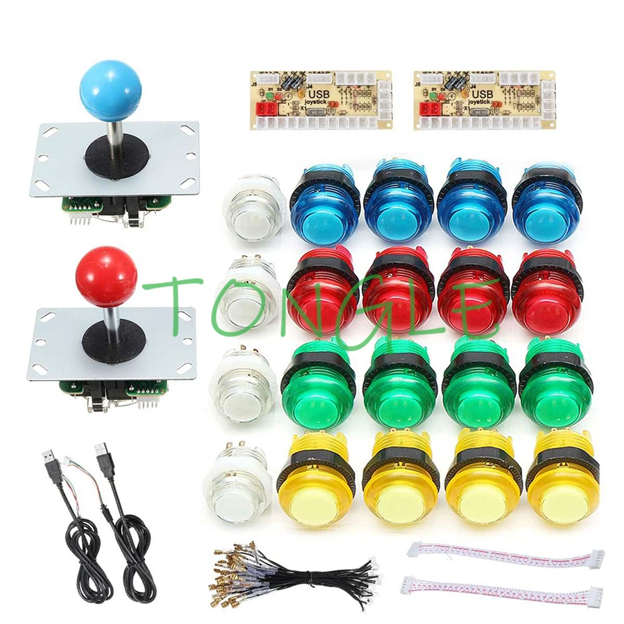 DIY Joystick Arcade Kits, 2 Players with 20 LED Arcade Buttons, 2 Joysticks, 2 USB Encoder Kit, Cables, Arcade Game Parts Set