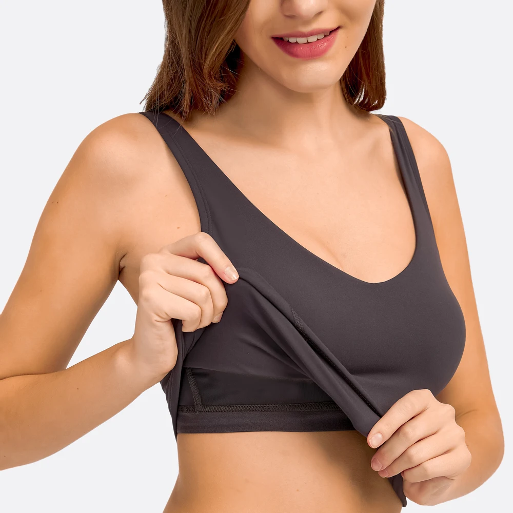 SHINBENE todos los días con cuello en V de ejercicio de Yoga deporte Bras mujer Super cómodas larga deportes Bras Tops de entrenamiento con sujetador integrado