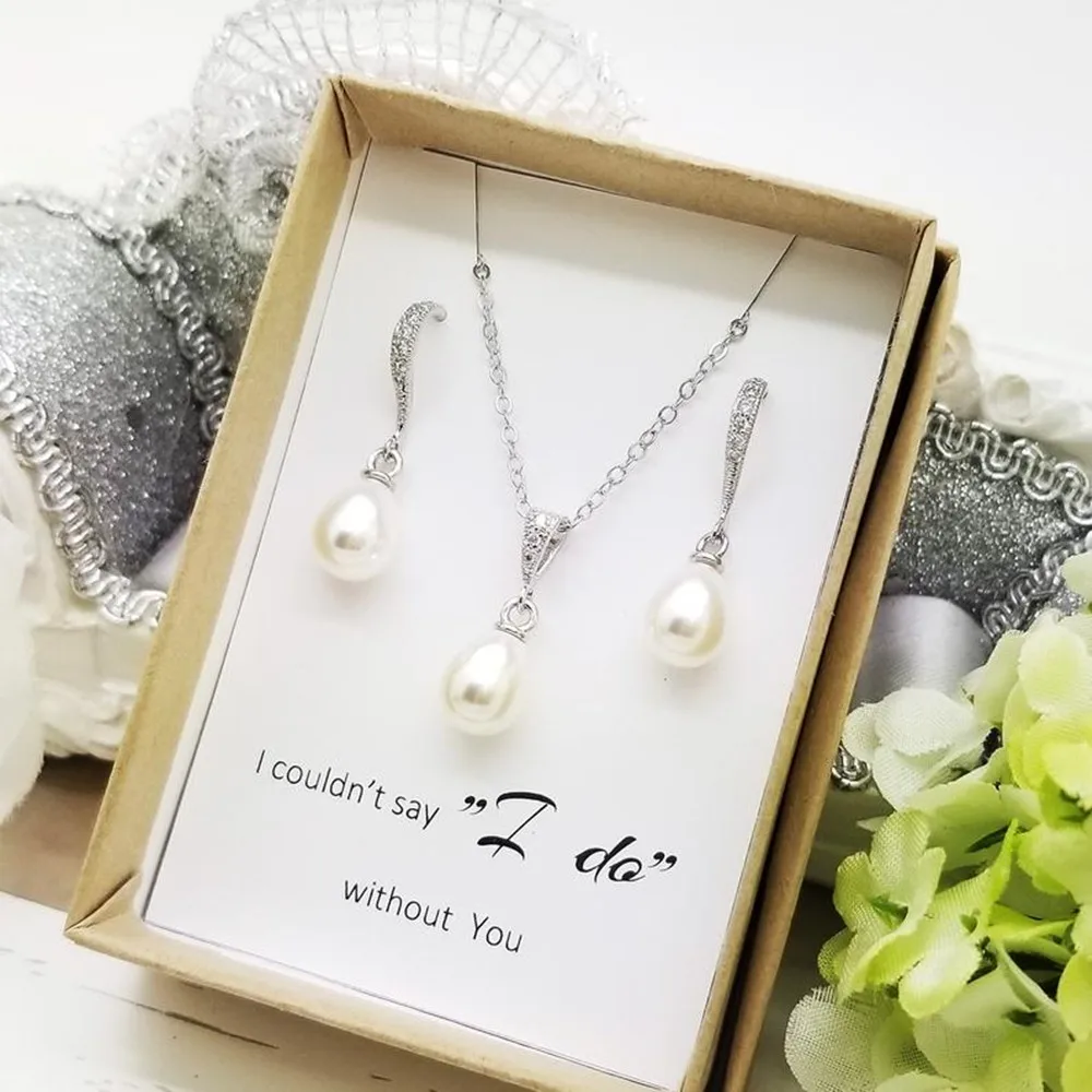 

custom bride gold silver Crystal Jewelry Earrings&Necklace set, wil you be bridesmaid Cubic Zirconia Gift, anniversary Christmas