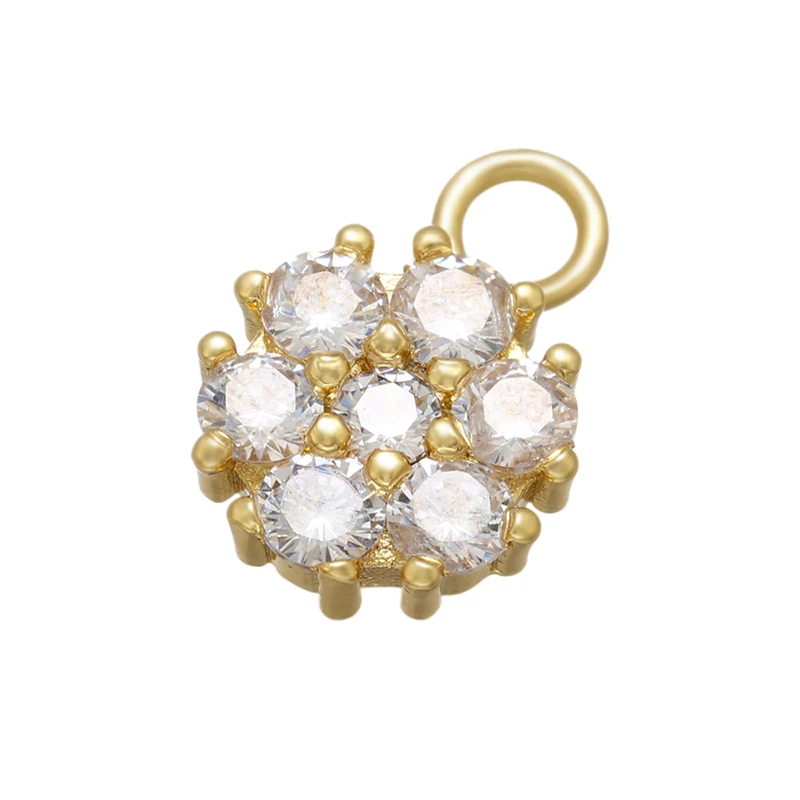 2Pcs/lot,Gold-Color CZ Crystal Charms Pendants for DIY Women\'s Jewelry Making Accessories Flower Necklace Charms:VD819