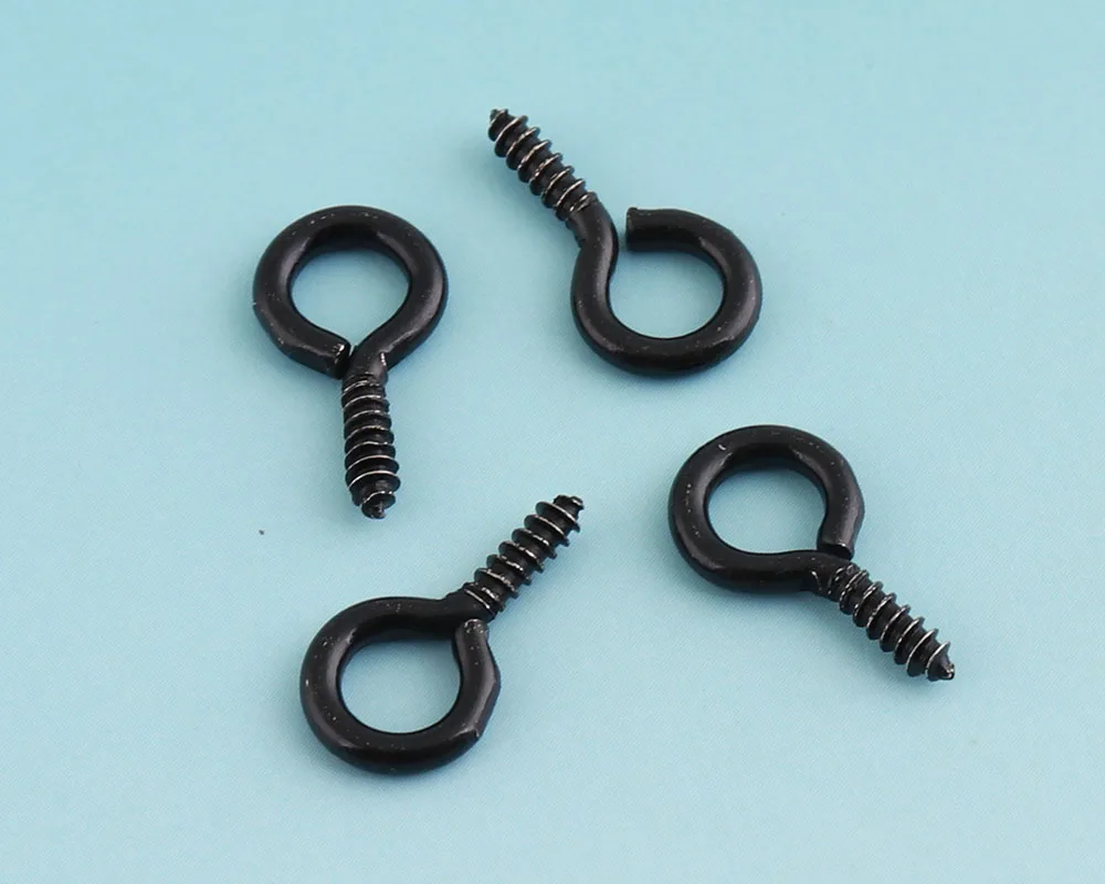 Black Eye pins 100pcs 15*8mm Screw Eye Hook for Pendants Metal Screw Eye Pins Silver Tone Eye Screw Bails Jewelry Making
