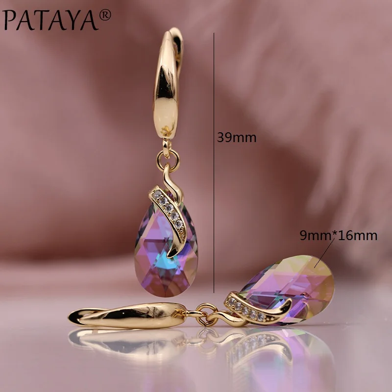 PATAYA New Austria Crystal Long Earrings 585 Rose Gold Color Drop Dangle Earrings Natural Zircon Women Gradient Fashion Jewelry