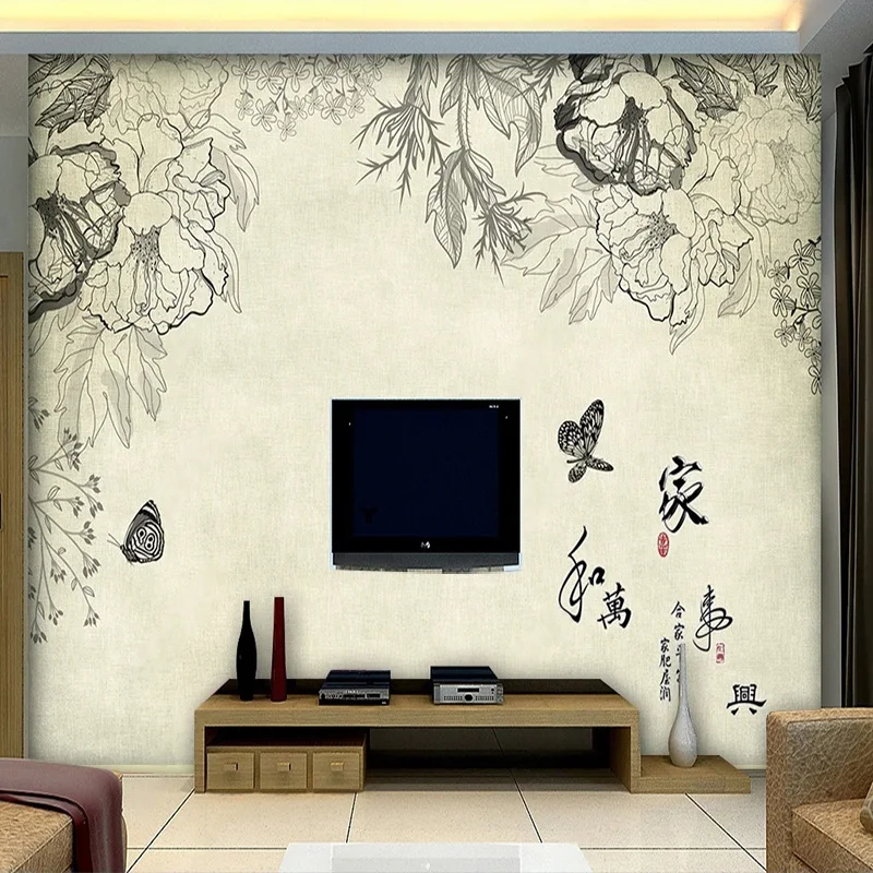 

Custom 3D Mural Oriental Style Wall Paper Hand Drawn Flowers And Butterflies Wallpaper For Bedroom Wall Luxury Decoration Fresco