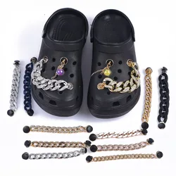 Top Seller 1 Pcs Shoes Charms Gold Silver Bling Black Chain Shoe Metal Decoration Big Clear Plastic Bracelet Accessories