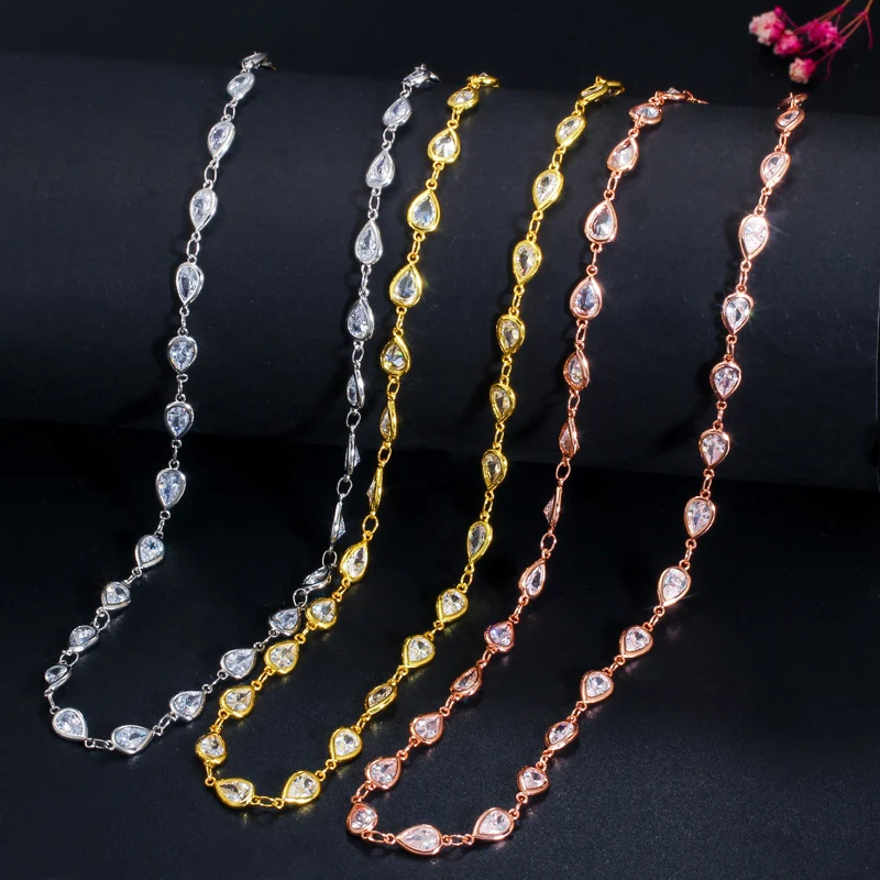 CWWZircons 50cm Handmade Shiny Cubic Zirconia Bead Long Necklace Bracelet Anklet Link Chain for DIY Jewelry Making Material D004