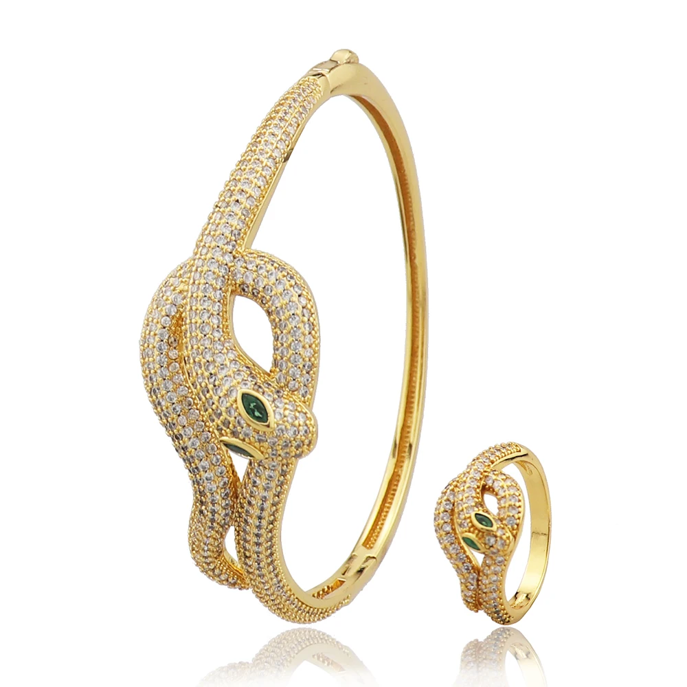 Fashion Classic Animal Series snake Zircon Bracelet with Ring Jewelry Set European Dubai anniversary women's gift B1375