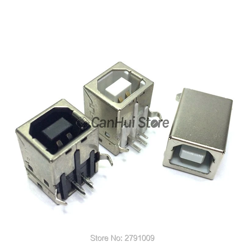 10PC USB 2.0 Connector Socket Jack Female Type B 90/180 Degree Connector Soldering PCB Connector D Printer Interface White/Black