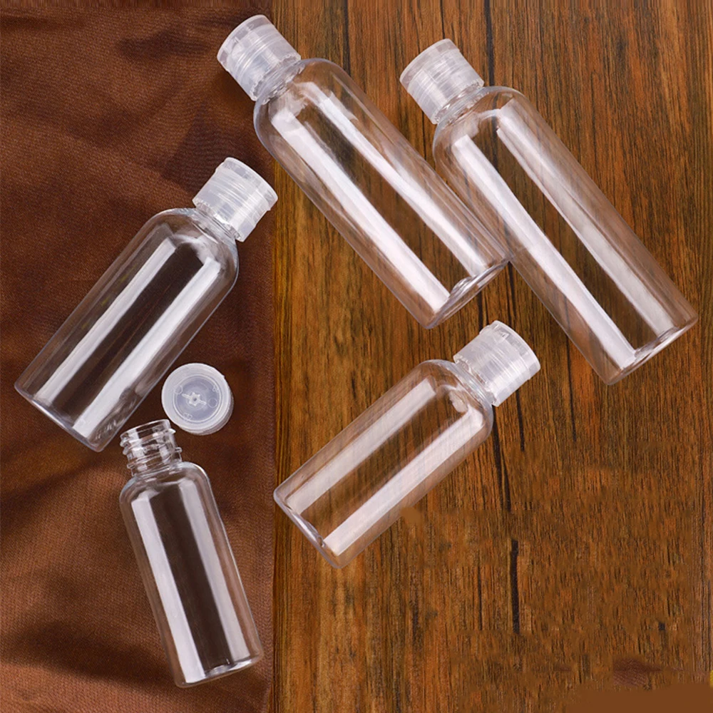 10/20/30/50/100ml Plastic PET Clear Flip Lid Lotion Bottles Cosmetic Shampoo Sample Containers Travel Liquid Refillable Bottle