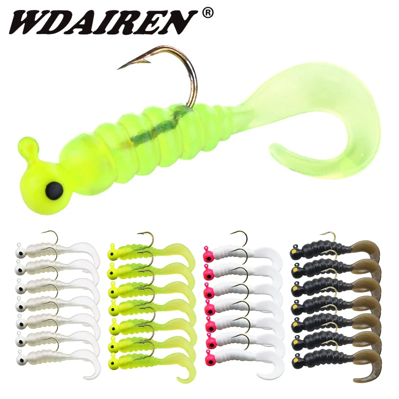 

7pcs/bag Jig Lead Hooks Soft Lures 48mm 2.7g Worms Wobblers Tackle Artificial Silicone Bait For Bass Carp Spoon Swimbait