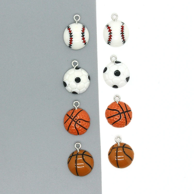 10pcs 16mm Resin Flatbacks Sport Charms Baseball Football Basketball Pendant Accessory For Earring Bracelet DIY Jewelry Make