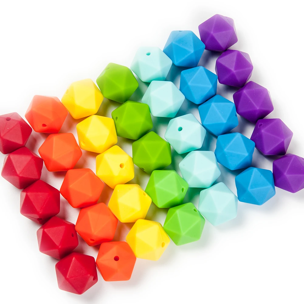 Cute-idea 14mm 10pcs Silicone Beads Polygon  food grade BPA Free sensory Teether Nursing Pacifier, products Chewable Baby Toy