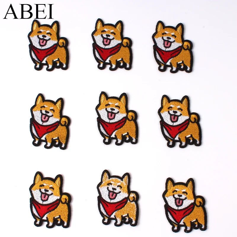 10pcs Embroidered Dog Patches Iron On welsh corgi pembroke Stickers Sewing Animal Badge DIY Jeans Coats Sweaters Fabric Applique