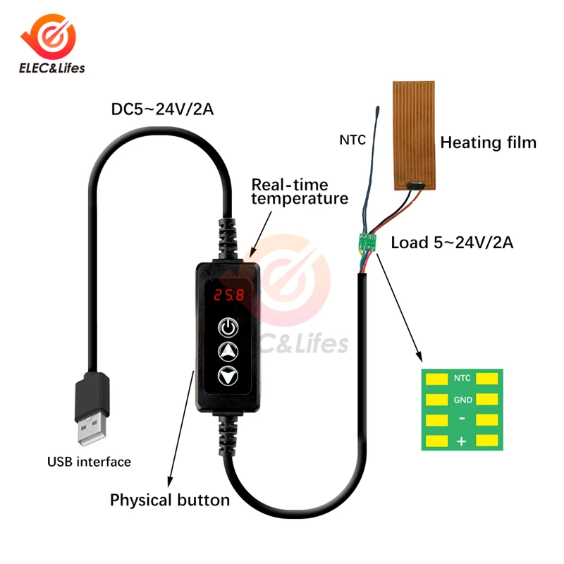 W-3301 DC 5V 12V 24V Mini Temperature Controller Thermostat Heat/Cooling Control Instrument 1M Probe -40~120°C