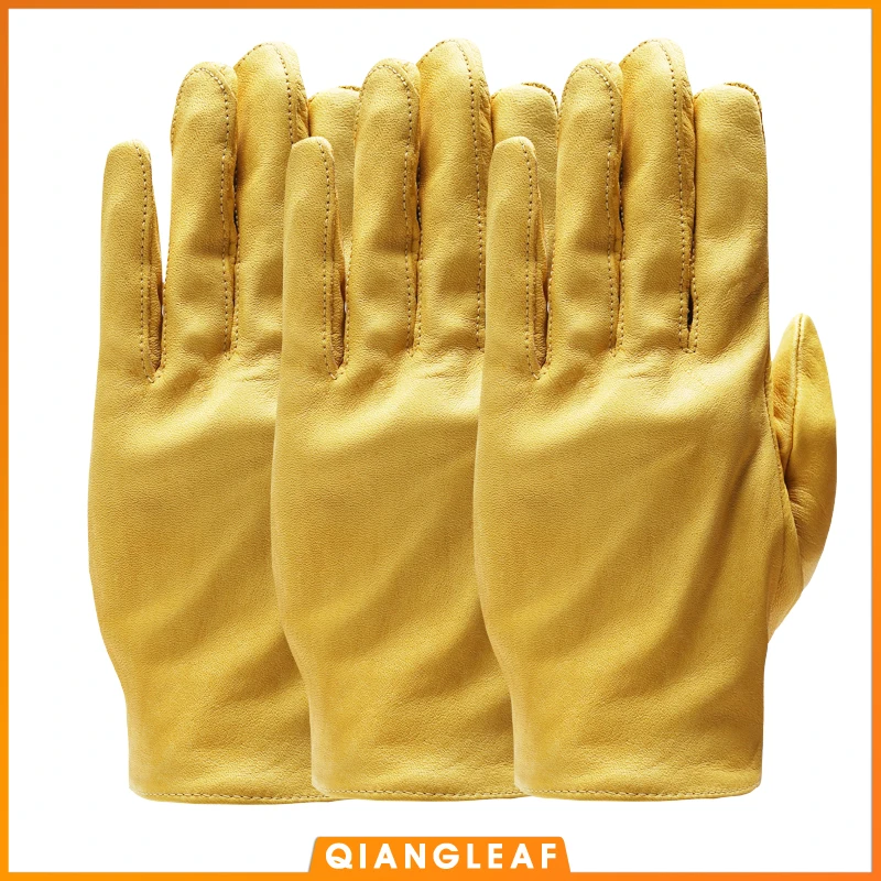 QIANGLEAF Drivers Gardening Household Gloves Cowhide Work Mechanic Leather Working Safety Protecty Wholesale Glove 3pairs 130NP