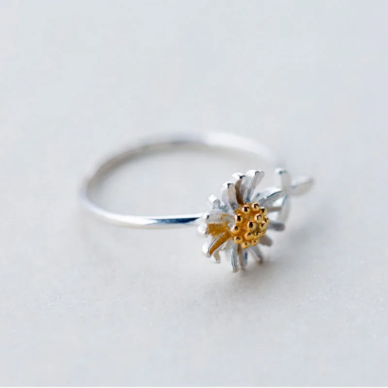 Korean Style Elegant Daisy Flower Opening Ring For Women Adjustable Wedding Party Engagement Finger Rings Statement Jewelry Gift