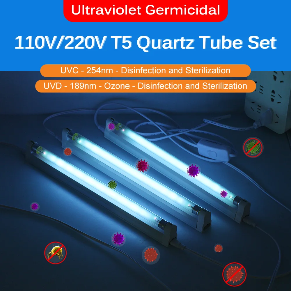8W Ultraviolet Bactericidal Light Set T5 Tube UVC Germicidal Sterilizer lamp110V 220V Ozone Deodor Eliminator Tube Clean Air
