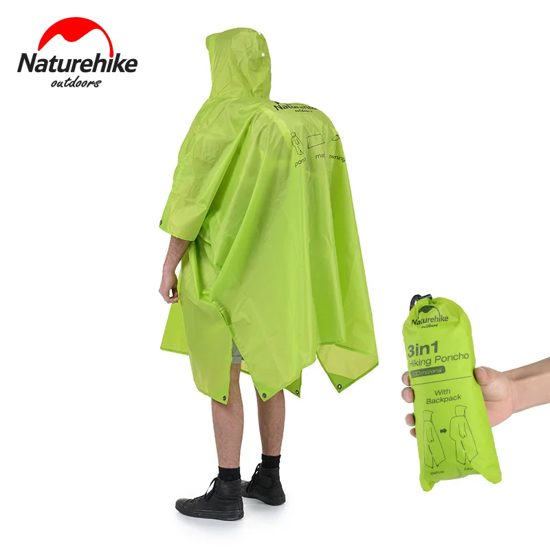 Kurtka przeciwdeszczowa Naturehike Wodoodporna 3 w 1 Wielofunkcyjna Płaszcz Przeciwdeszczowy 210T 20D Plandeka Mata Kempingowa Wiatrówka Poncho Rowerowe