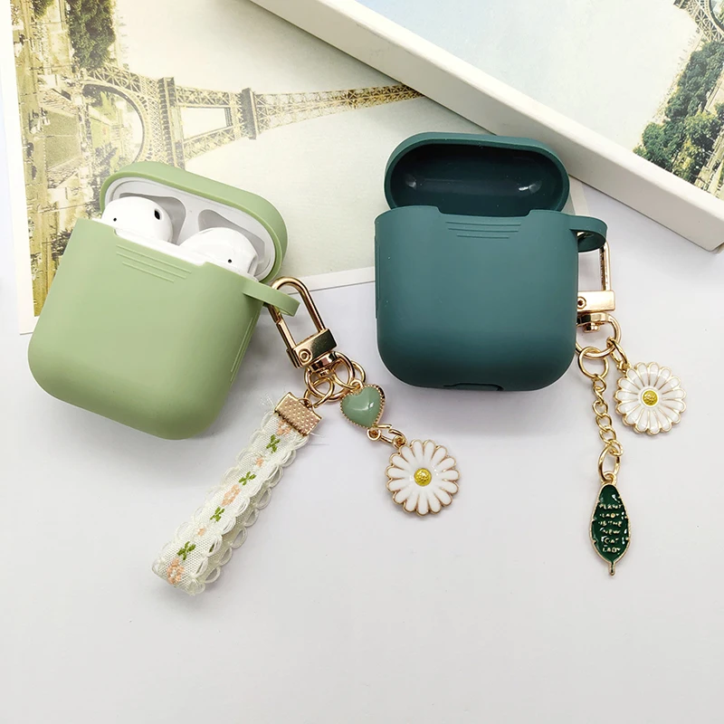 Śliczny koreański brelok z zielonymi letnimi kwiatami do słuchawek Airpods 4 Pro 2. Silikonowe etui na słuchawki Bluetooth do słuchawek Airpods 3. Pokrowiec