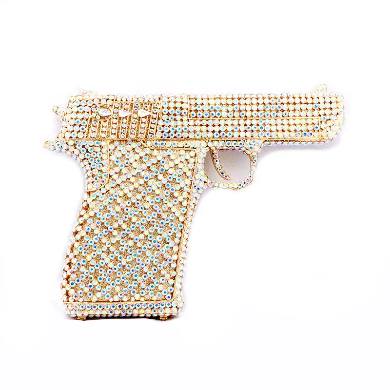 Shape Gun Clutch Brand Designer Chain Shoulder Handbag Toiletry Purse Wedding Evening Sparkly Rhinestone Cocktail Banquet Wallet