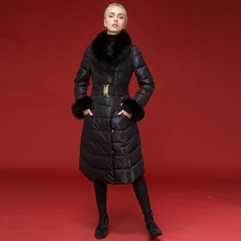 Royalcat Brand Women Duck Down Jacket 2021 winter luxury medium long V-neck large Fur Hooded long slim Women down jacket