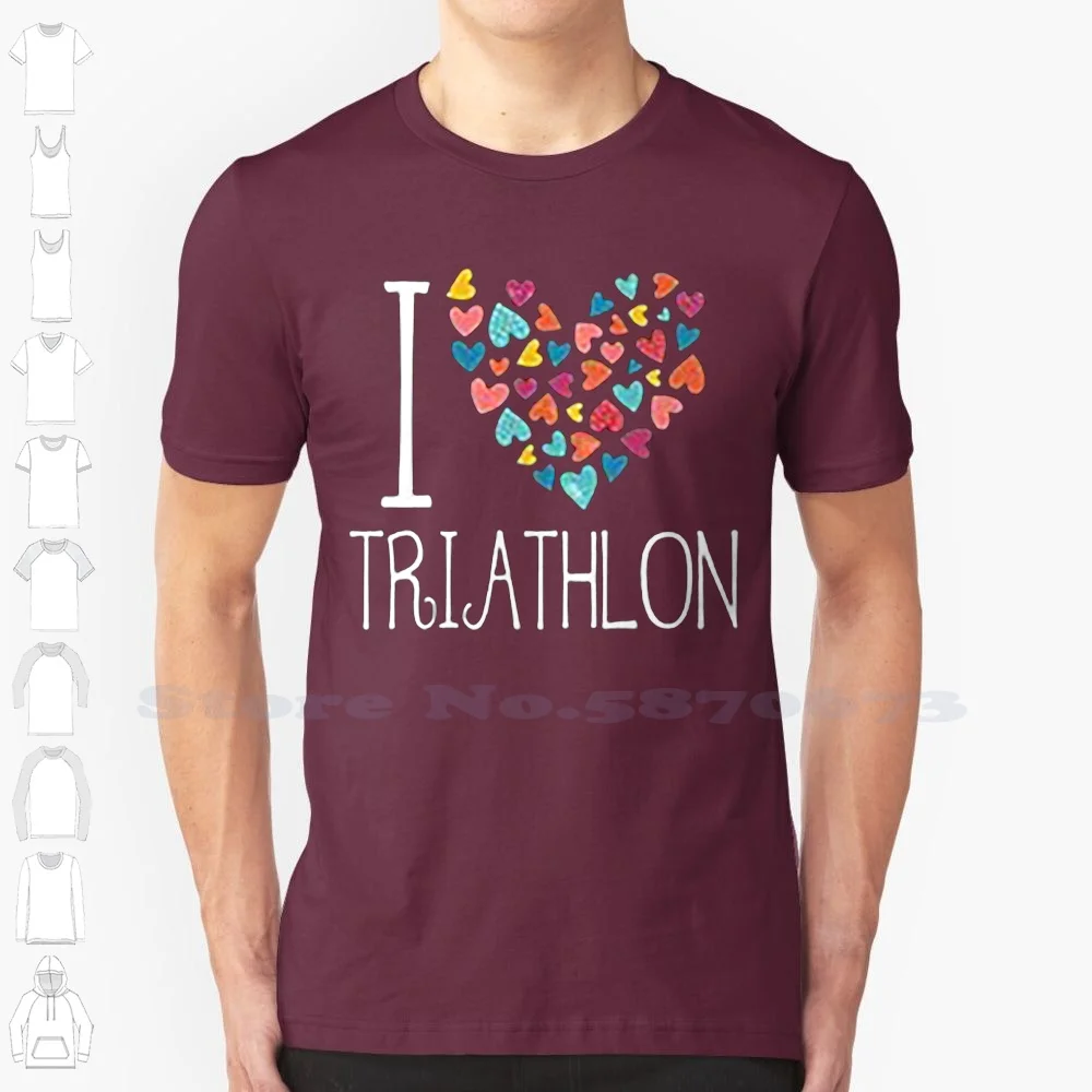 Fashion Tee I Love Triathlon Colorful Hearts Women T Shirt Good Quality Comfortable Soft Tops