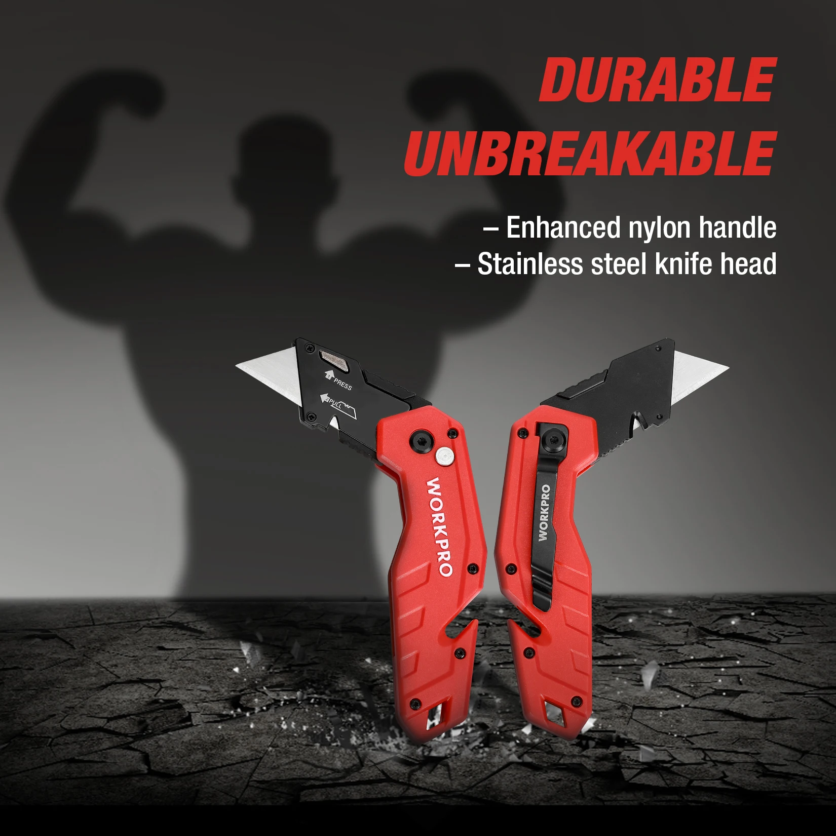 WORKPRO Folding Utility Knife With 10pcs Blades Quick Change Blade Wire Stripper Built in Handle Multifunctional Pocket Knife